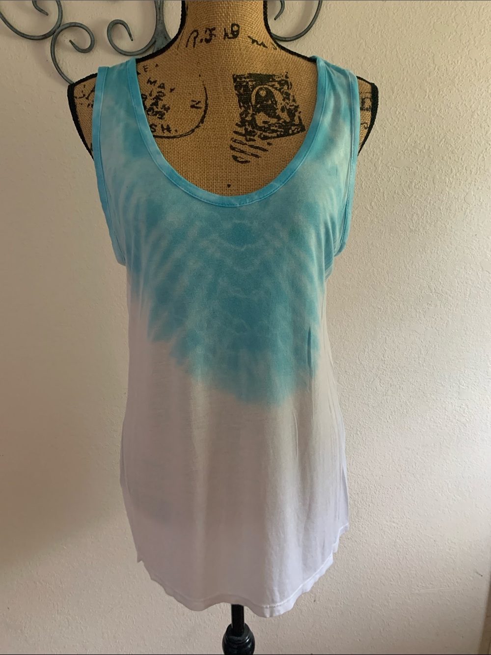 Sky Blue and White Dip-Dye Scoop Neck Tank Top
